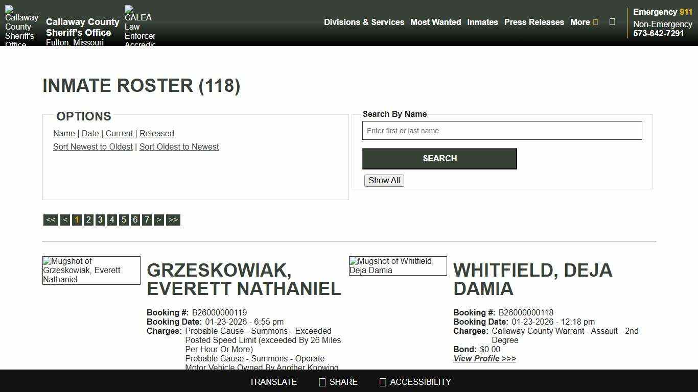 Inmate Roster - Current Inmates Booking Date Descending - Callaway County Sheriff's Office, Missouri